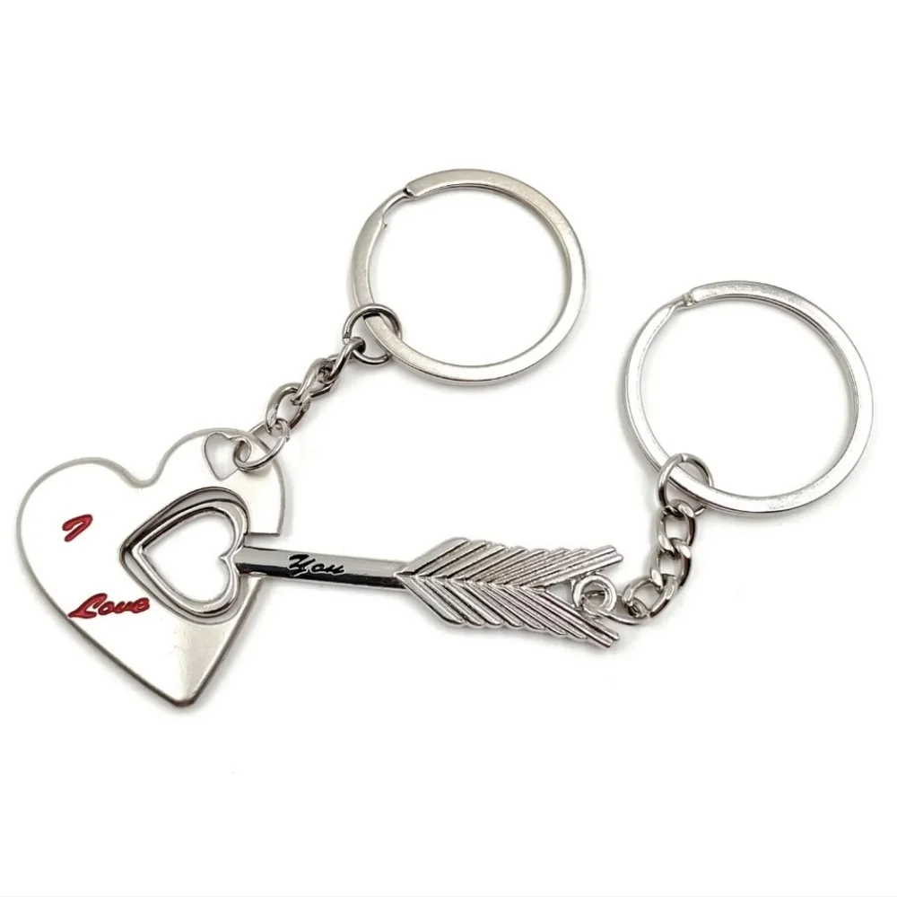 Couples Gift Set Silver Heart & Arrow I Love You Keychains Keyrings Gift